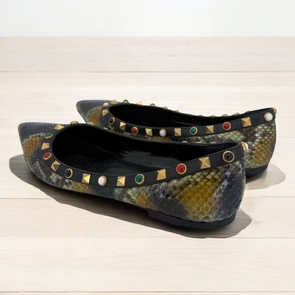 VALENTINO Garavani Rockstud Snakeskin Ballet Flats Size IT37.5 - Picture 4 of 11